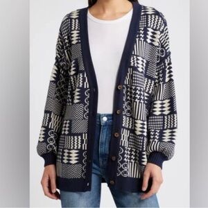 NWT Cleobella Feliz Printed Smiley Cardigan Sweater Cotton